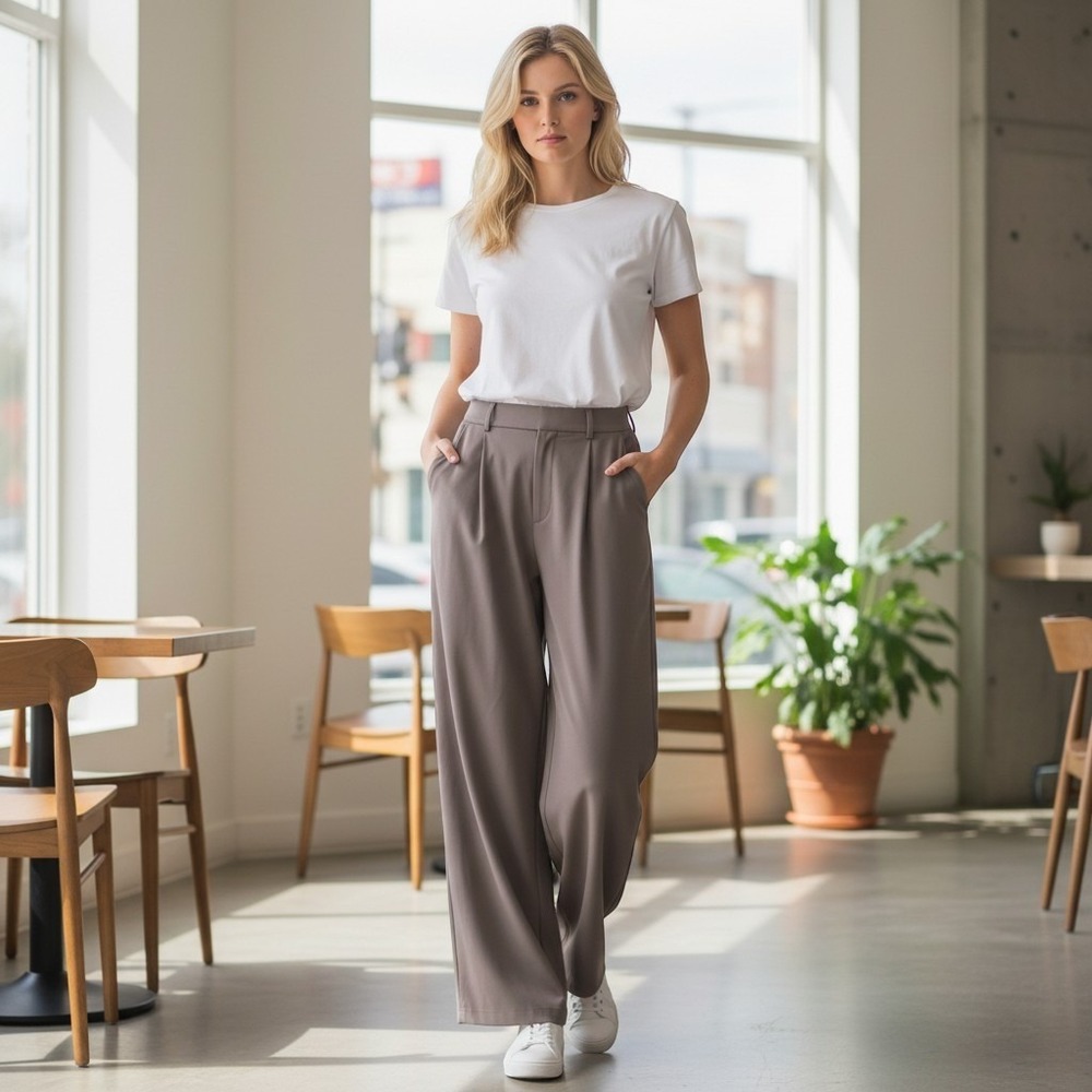 Halara High-Waisted Pleated Wide-Leg Work Trousers Gray Sz M Tall NWT